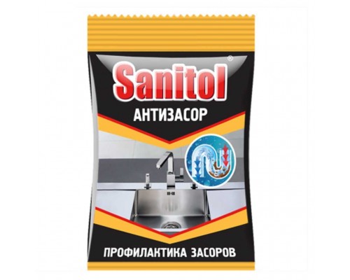 Средство от засоров Sanitol, порошок, 90 г, сухое купить в Домодедово