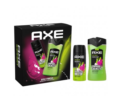 Набор подарочный муж, Axe, Epic Fresh, антиперспирант-спрей + гель для душа купить в Домодедово